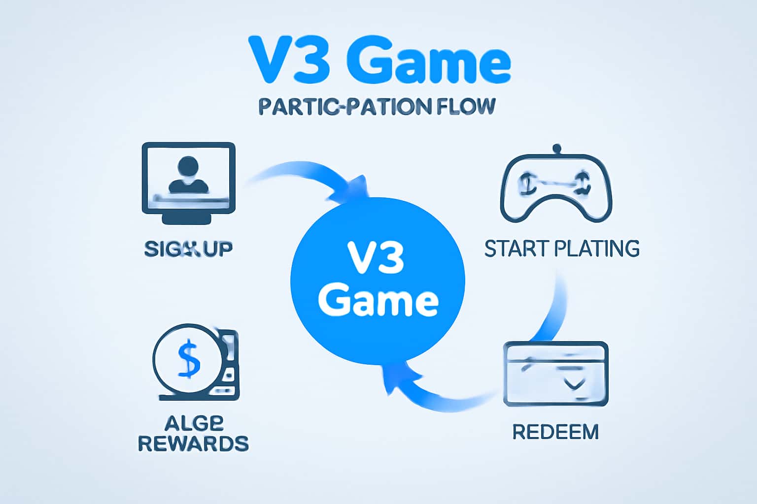 An informative scene depicting the participation flow process for V3 Game.