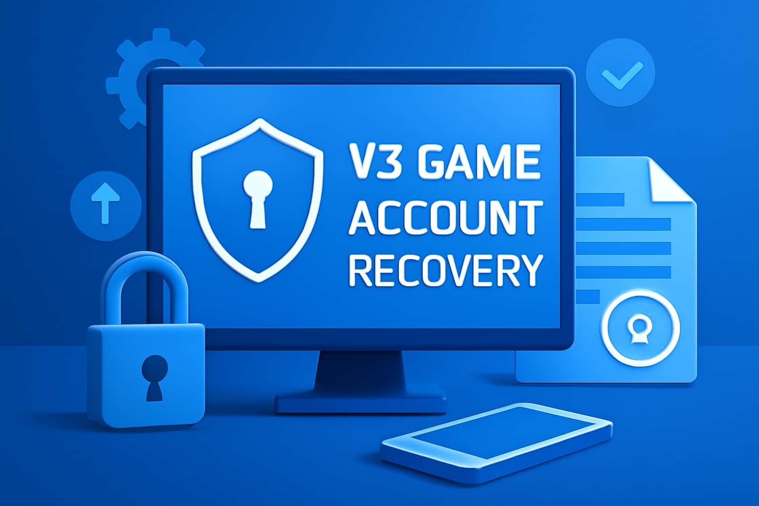 An informative scene depicting account recovery processes for V3 Game, with a focus on the text 'V3 Game'.