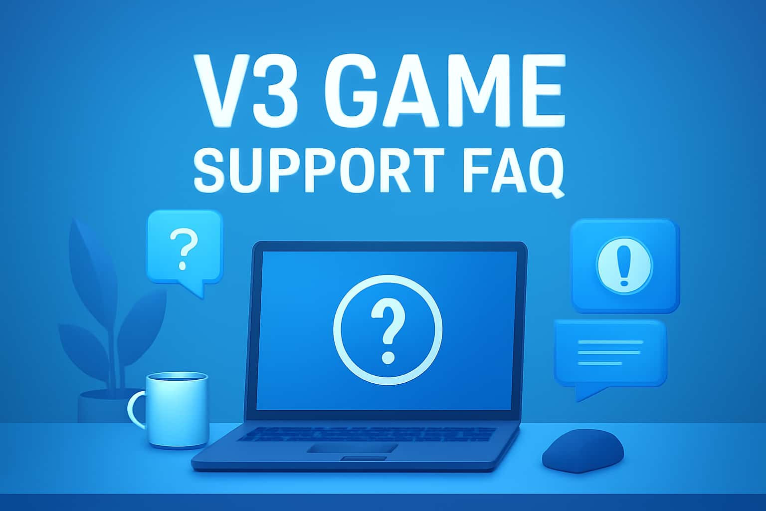 An informative scene displaying the V3 Game Support FAQ in a professional setting.